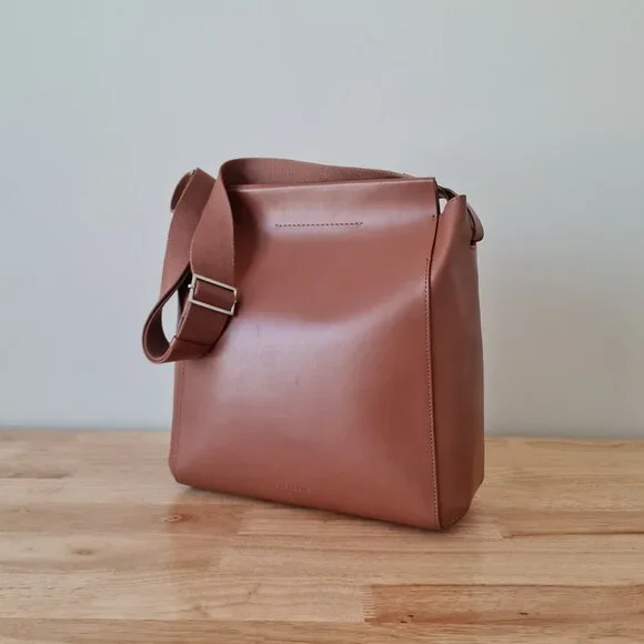 Everlane The Form Bag Cognac Brown Leather Shoulder Handbag Tote Structured - Picture 3 of 10